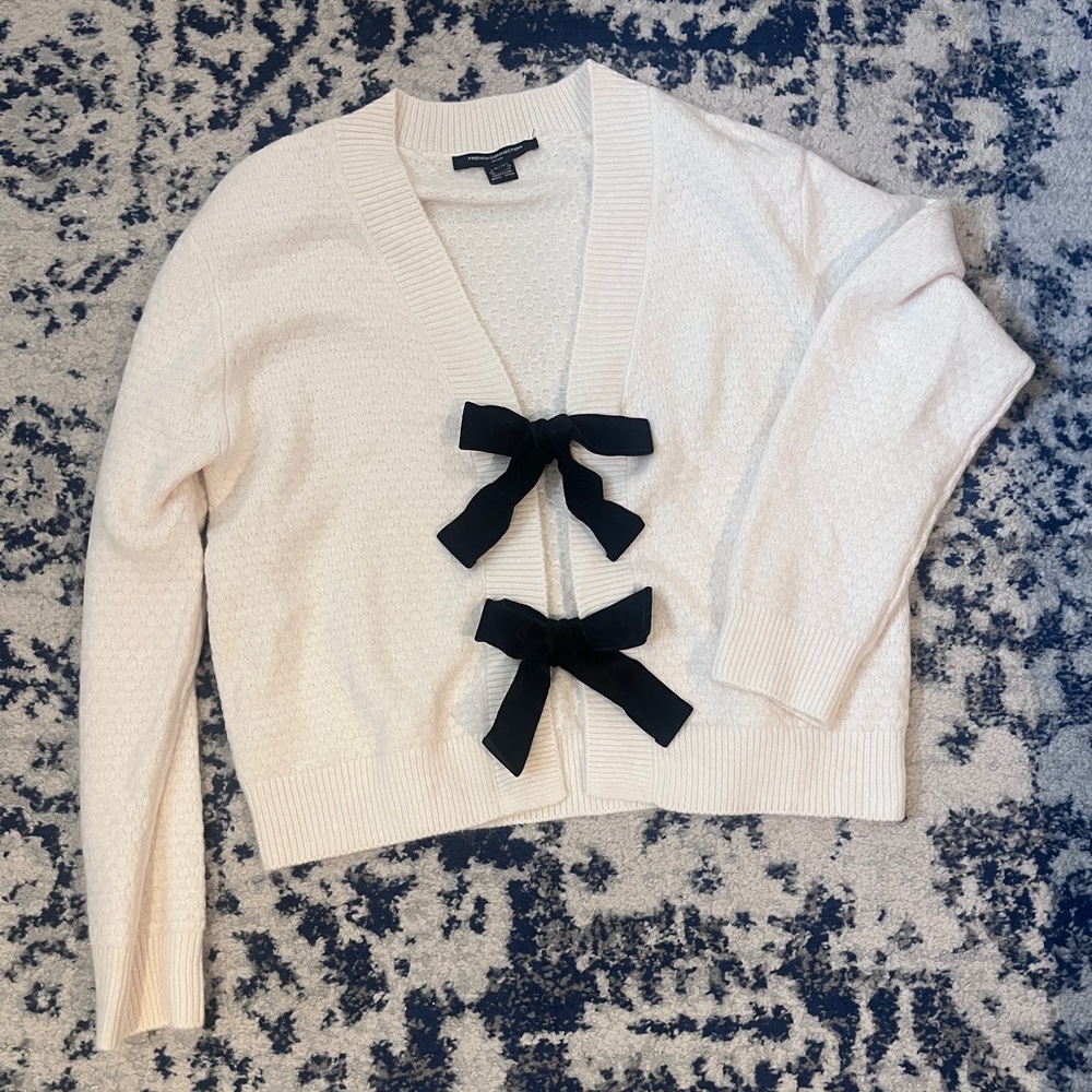 French Connection Cream Cardigan with Black Bows